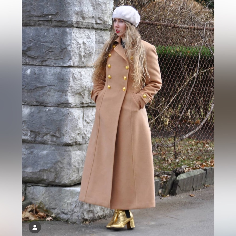 Elegant Tan Double-Breasted Women's  vegan cashmere Coat